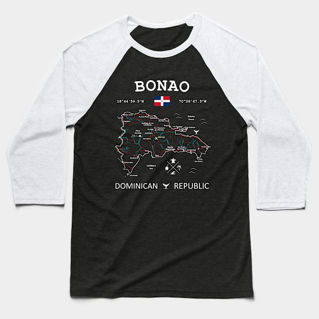 Bonao Dominican Republic Map Baseball T-Shirt by French Salsa